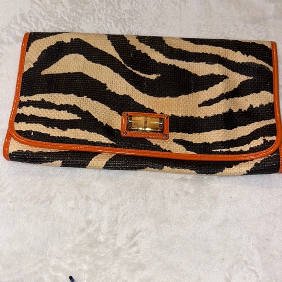 Beautiful Gently Loved Stylish Zebra Print Clutch Learher Trim by Kate Spade ♠️ - Picture 1 of 16